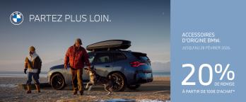 Offre Accessoires Hiver BMW,  Jusqu’au 28 février 2026, profitez de 20 % de remise sur les Accessoires de transport d’Origine BMW.* 
