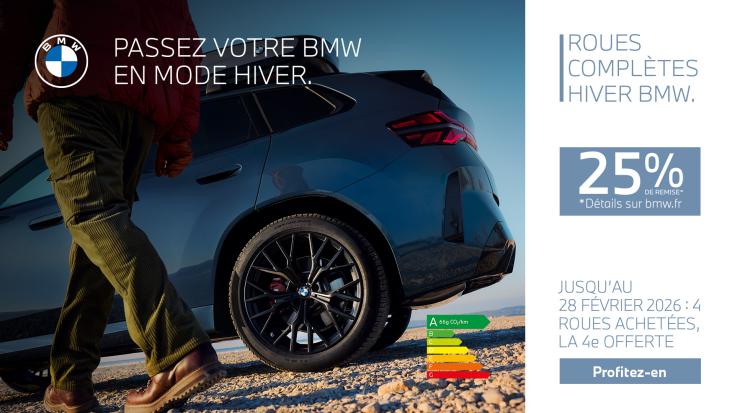 Préparez votre véhicule à affronter la saison froide en toute sécurité. Jusqu’à la fin de l’année 2025, pour l’achat de 4 Roues Complètes Hiver BMW, la 4ᵉ vous est offerte*.