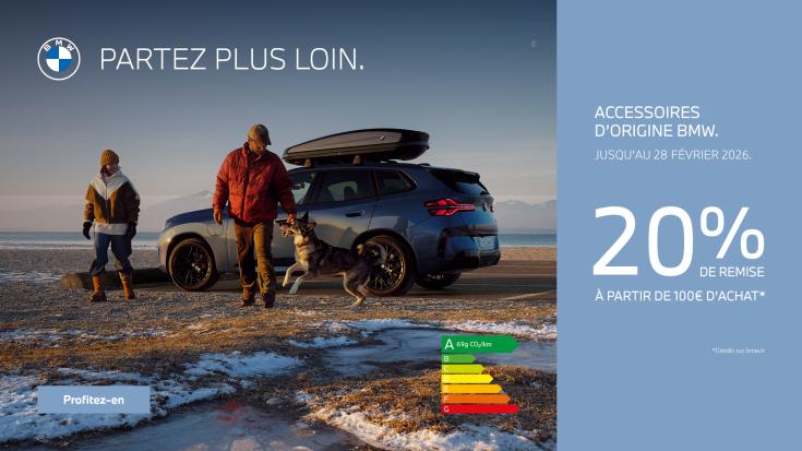 Offre Accessoires Hiver BMW,  Jusqu’au 28 février 2026, profitez de 20 % de remise sur les Accessoires de transport d’Origine BMW.* 