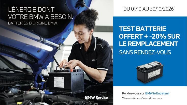 Test batterie offert et sans rendez-vous + -20 % sur les Batteries d'Origine BMW à Chartres et Dreux