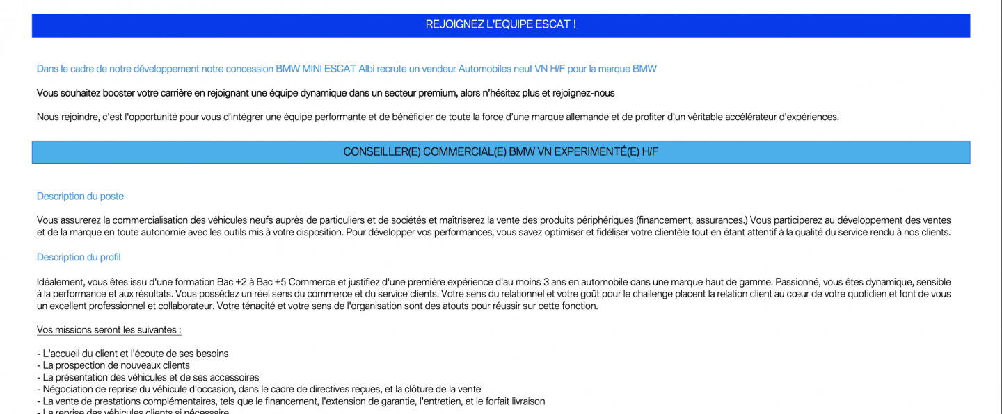 Offre D Emploi Conseiller E Commercial E Bmw H F Bmw Escat Rodez