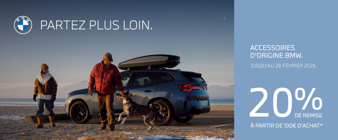 Offre Accessoires Hiver BMW,  Jusqu’au 28 février 2026, profitez de 20 % de remise sur les Accessoires de transport d’Origine BMW.* 